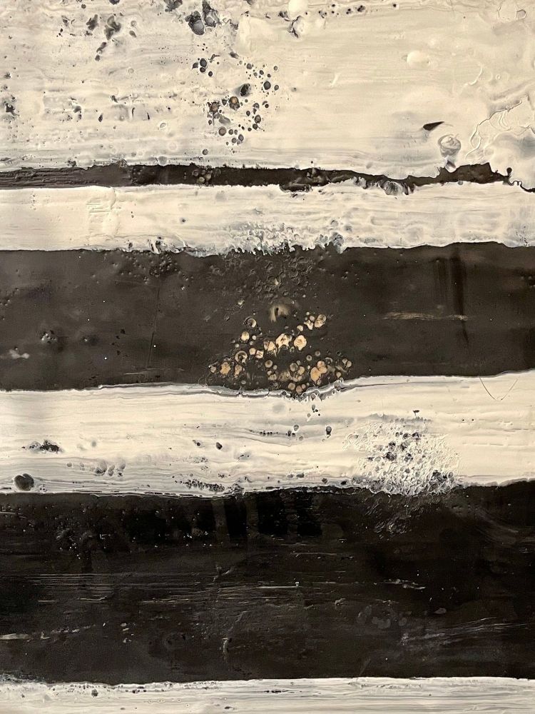Lynn Basa Encaustic Black and White Stripe Panel "The Speckled", 2013