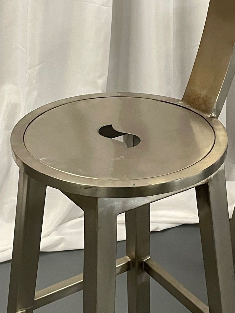 Pair of Modern Industrial Style Steel Bar / Counter Stools, Organic Form