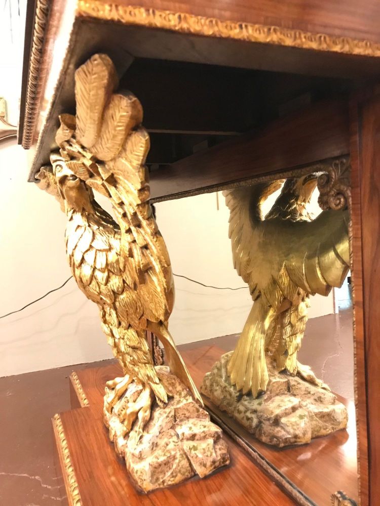 Pair 19th Century Federal Eagle Carved Console Tables, Marble Tops, Solid Wood
