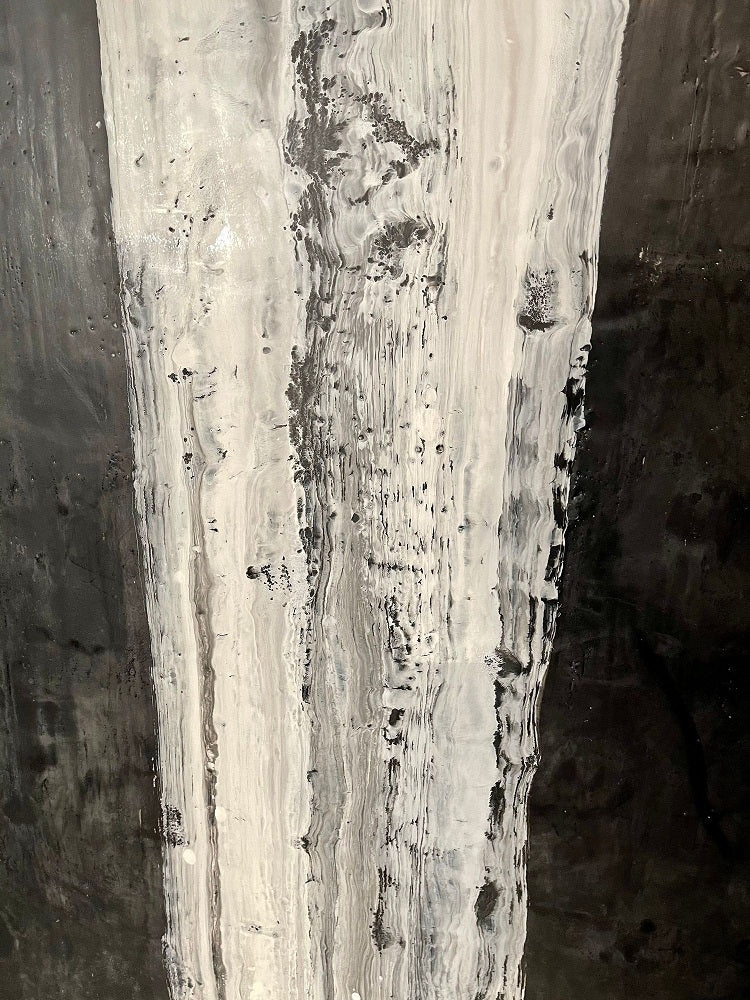 Lynn Basa Encaustic Black and White Stripe Panel "Camino", 2018