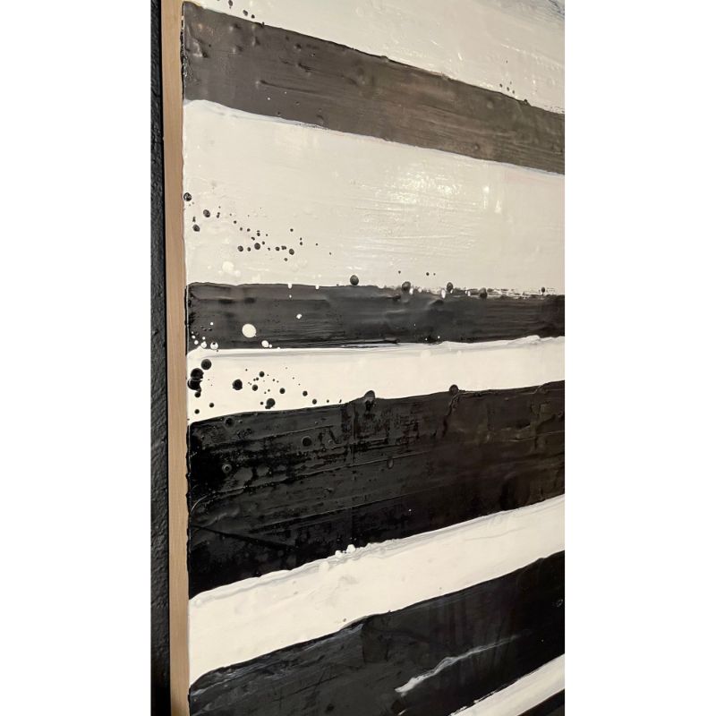 Lynn Basa Encaustic Black and White Stripe Panel "Doppleganger" 2013