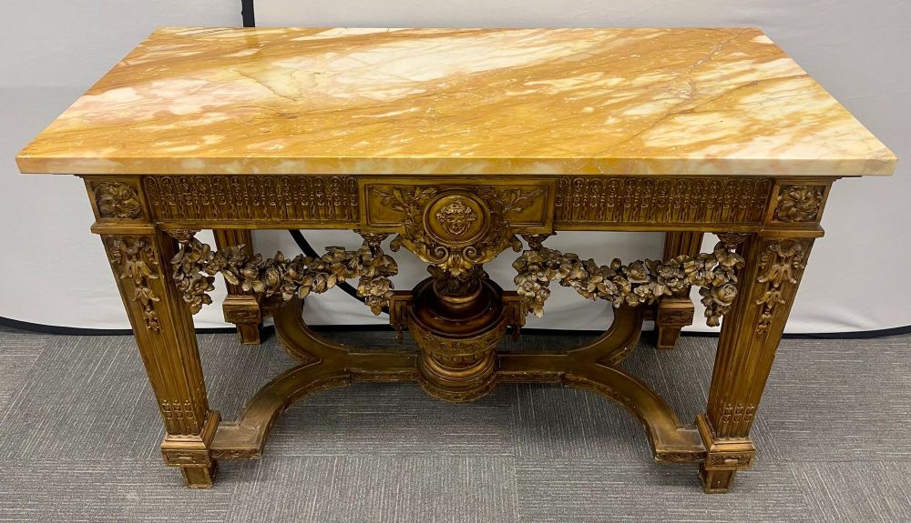 Louis XV Style Giltwood Marble-Top Console, Hall or Center Table