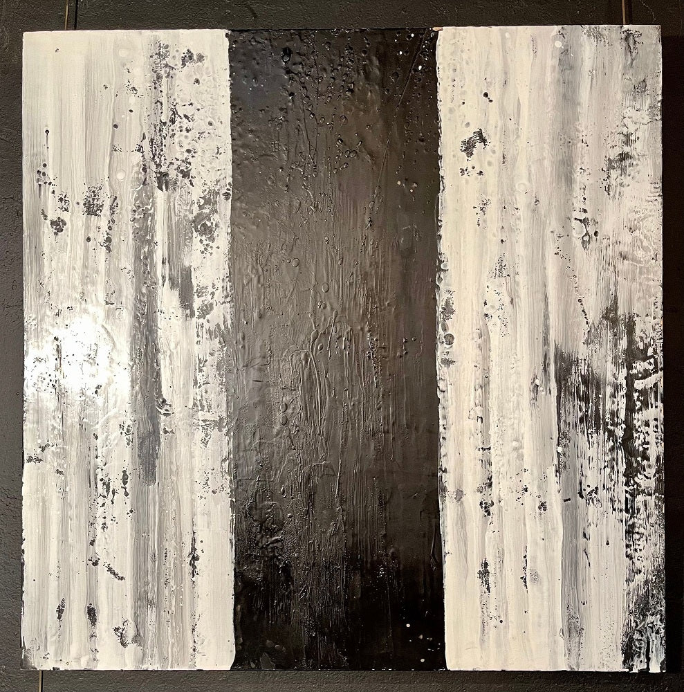 Lynn Basa Encaustic Black and White Stripe Panel "Three Ways of Looking Black"