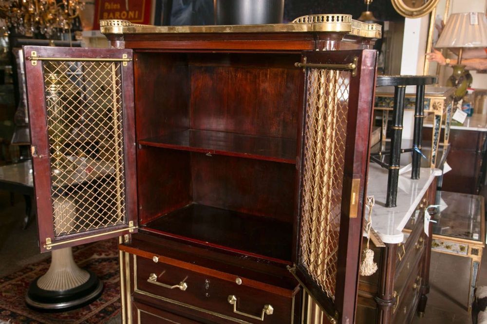 Mahogany Storage Chest Attributed to Maison Jansen with Galleried Marble Top