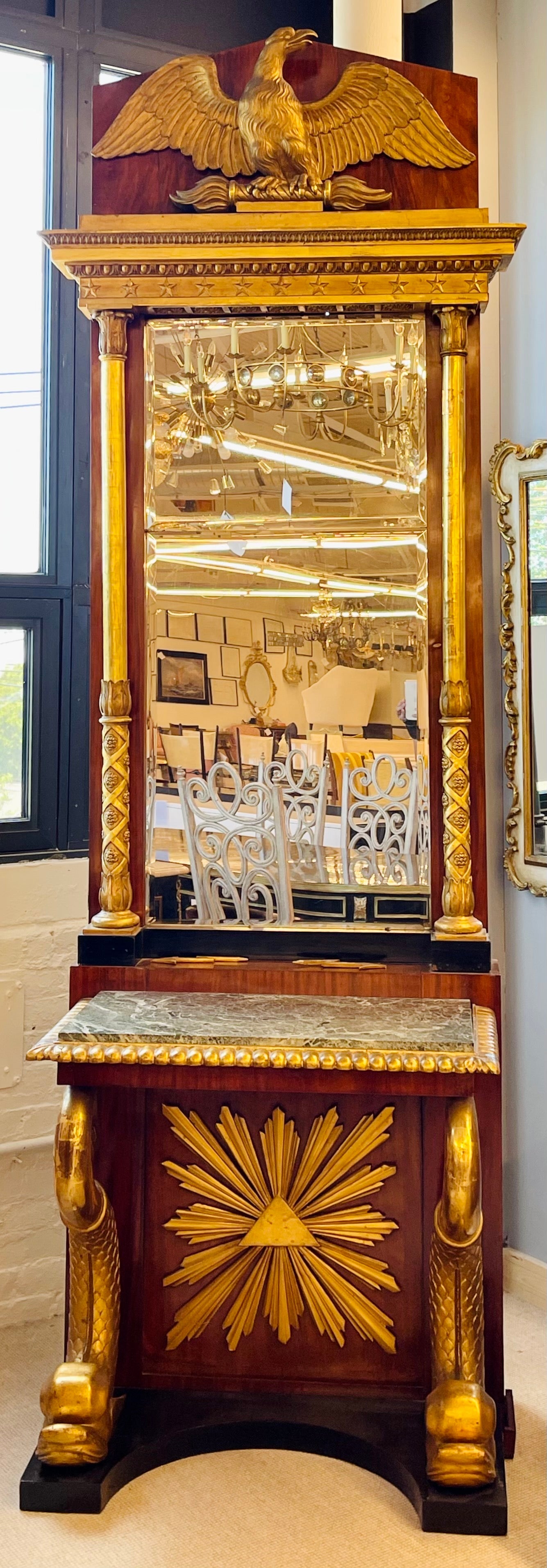 Carved Mahogany and Giltwood Neoclassical Console with Mirror by P.G Bylanders,