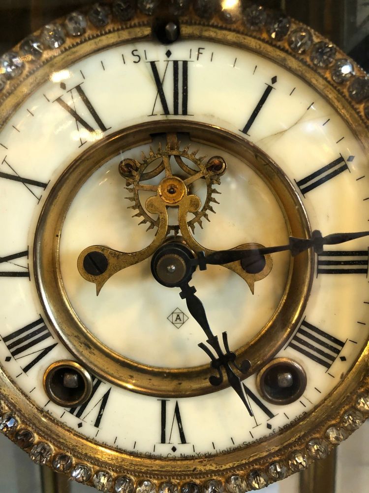 Crystal Face and Pendulum Clock Made by Ansonia Clock of New York