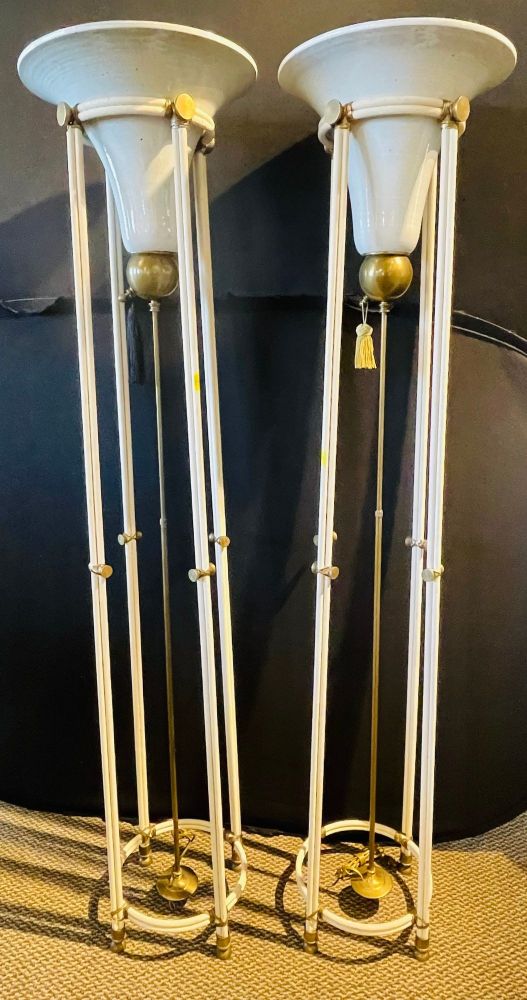 French Modern, Porcelain, Bronze, Monumental Torchiere Floor Lamps, France 1930s