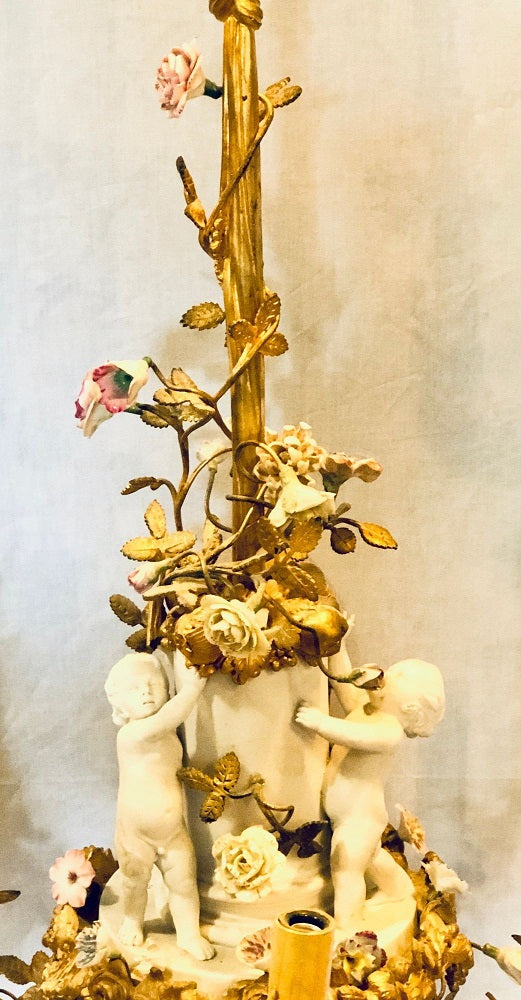 19th Century Louis XVI Gilt Bronze Meissen and Sevres Parian Chandelier