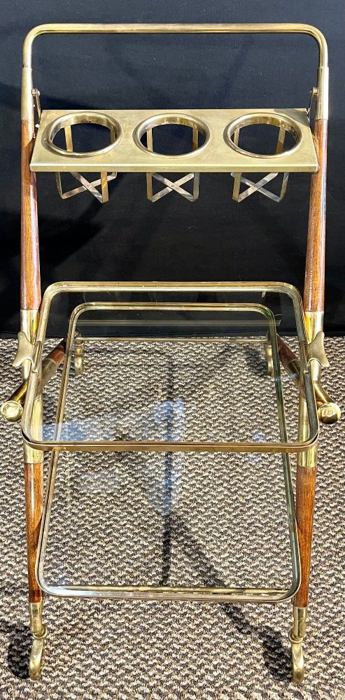 Mid-Century Modern Bar Cart, Teak and Brass