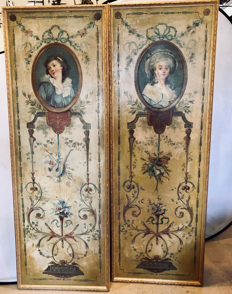 French 19th Century, Oil on Canvas, Wall Panels or Trumeau Paintings