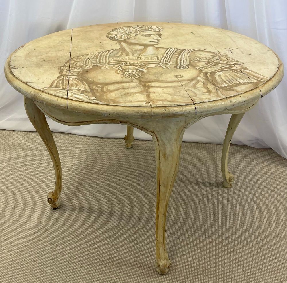 Mid Century Modern Hand Painted Italian Center Table, Fornasetti Style