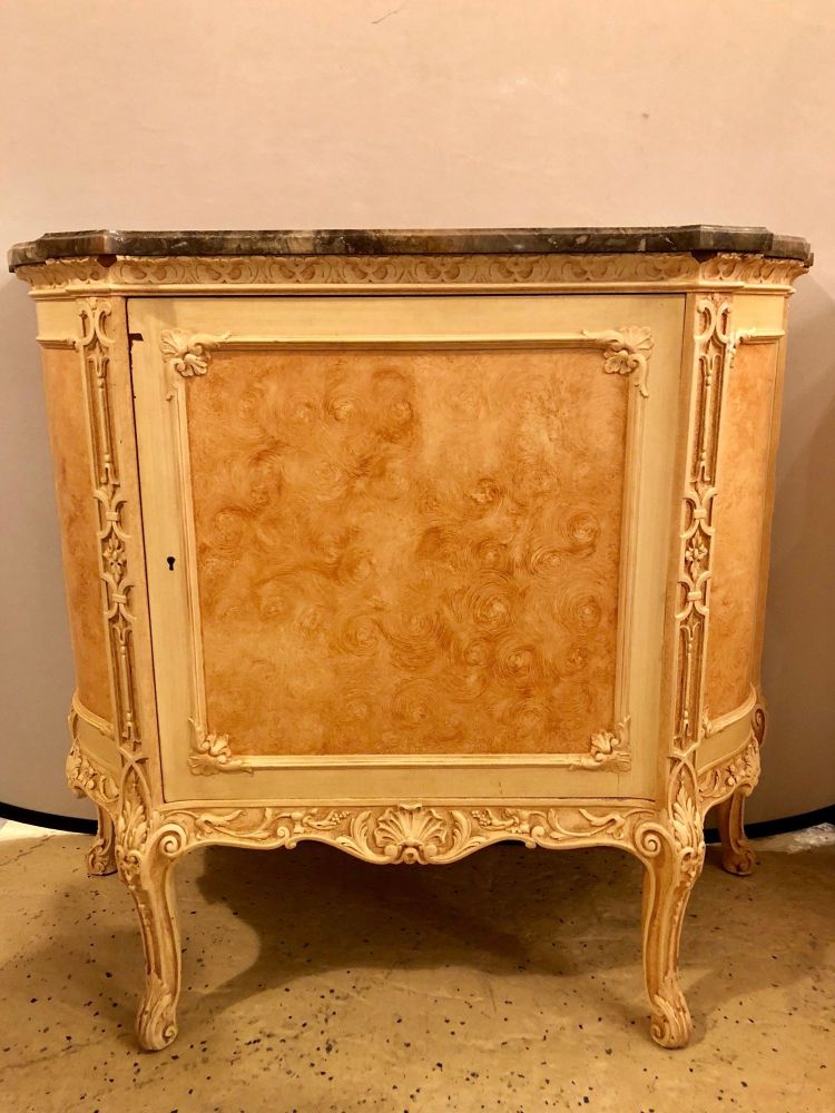 Pair of Hostetler Custom Faux Painted Marble-Top Commodes or Nightstands