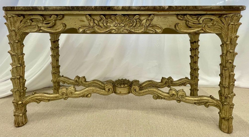 Mid Century Fleur de Lis Console, Marble, Serge Roche Style