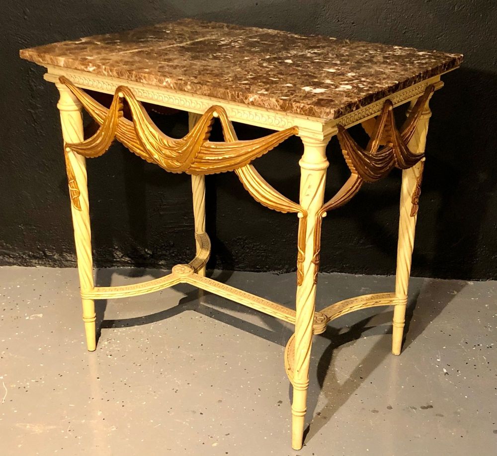 Pair of Dorothy Draper Console Sofa or End Tables, Parcel Gilt & Paint Decorated