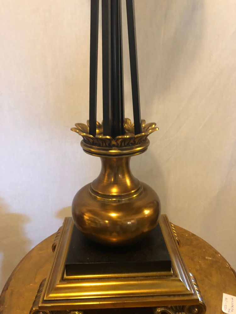 Pair of Hollywood Regency Stiffel Co. Brass and Ebonized Column Form Table Lamp