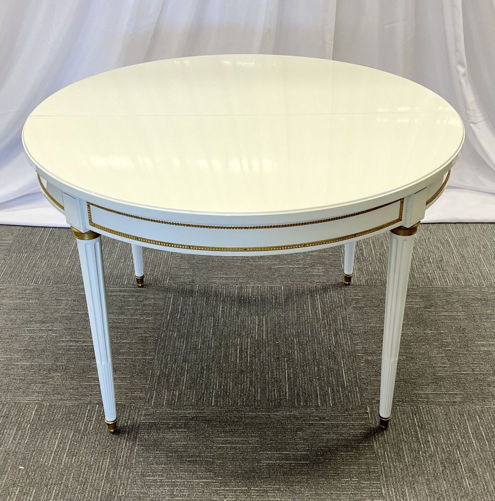 Hollywood Regency Louis XVI Style Dining Table, White Lacquer, Bronze, Jansen Style