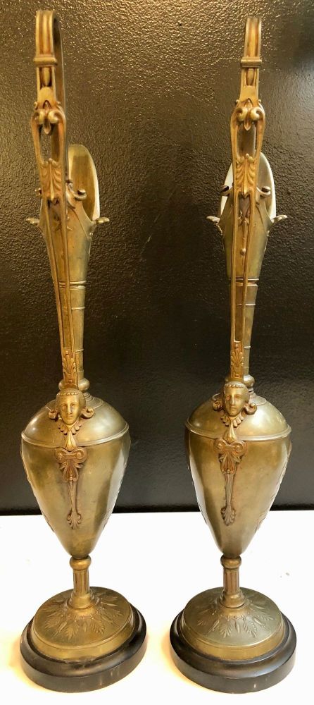 Pair of Classical Figural Bronze Neoclassical Ewers, 19th Century