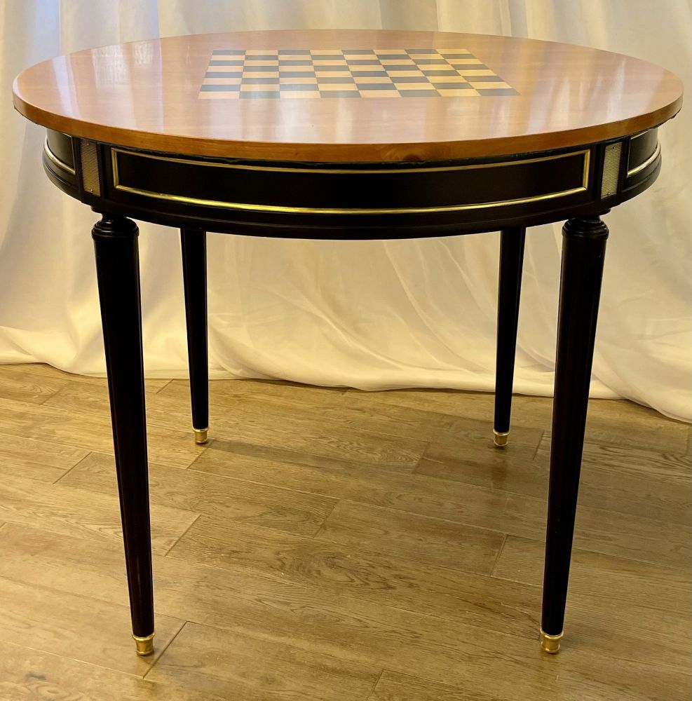 Hollywood Regency Ebony Game, Card Table, Louis XVI Style, Bronze Mounted