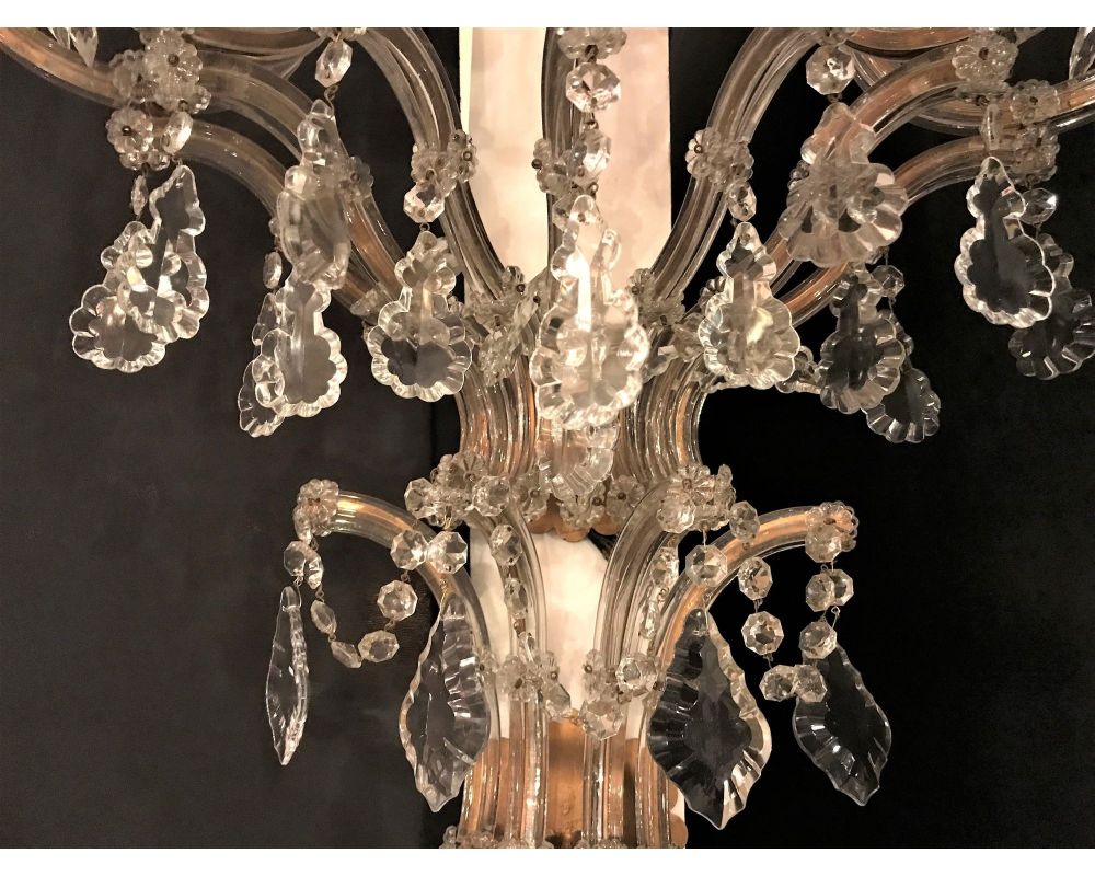 Pair of Venetian Crystal Ten Lights Wall Sconces, circa 1940