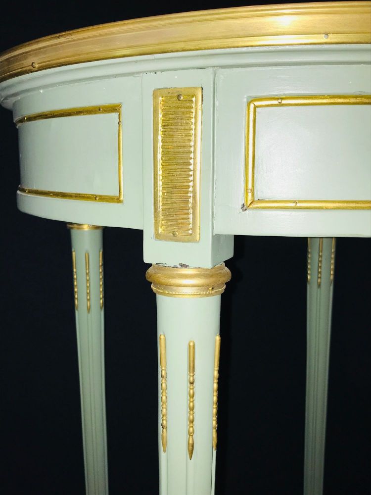 Pair of Paint Decorated Jansen Style Louis XVI End, Side or Bouilliotte Tables