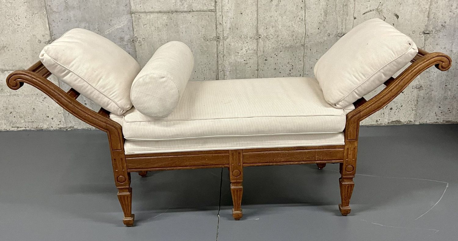 Pair of Mid Century Window Benches, Daybeds, Custom Upholstery, Pillows