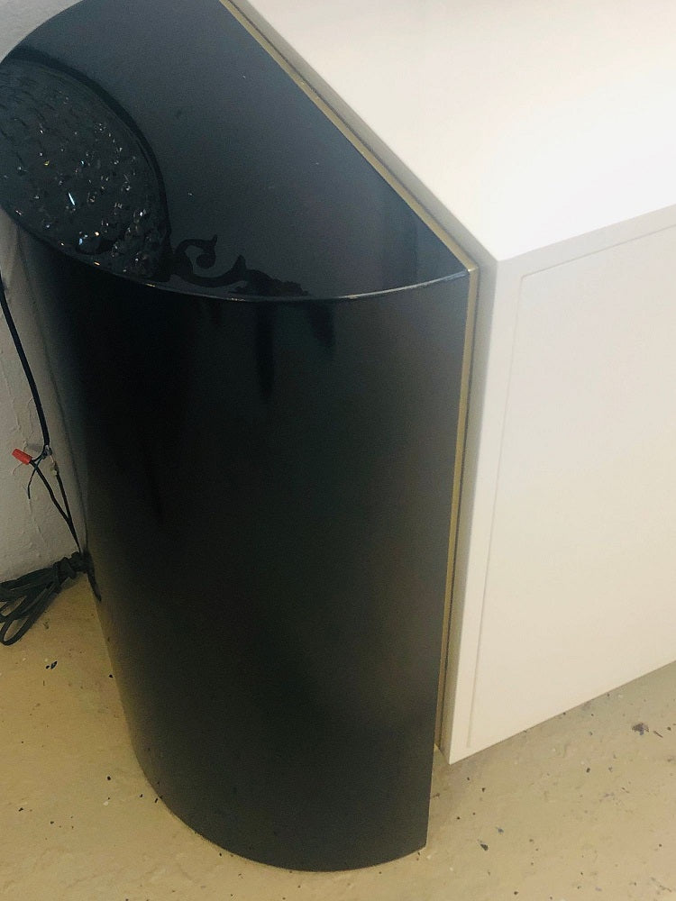 Mid-Century Modernist Long Black and White Lacquered Credenza Sideboard Cabinet