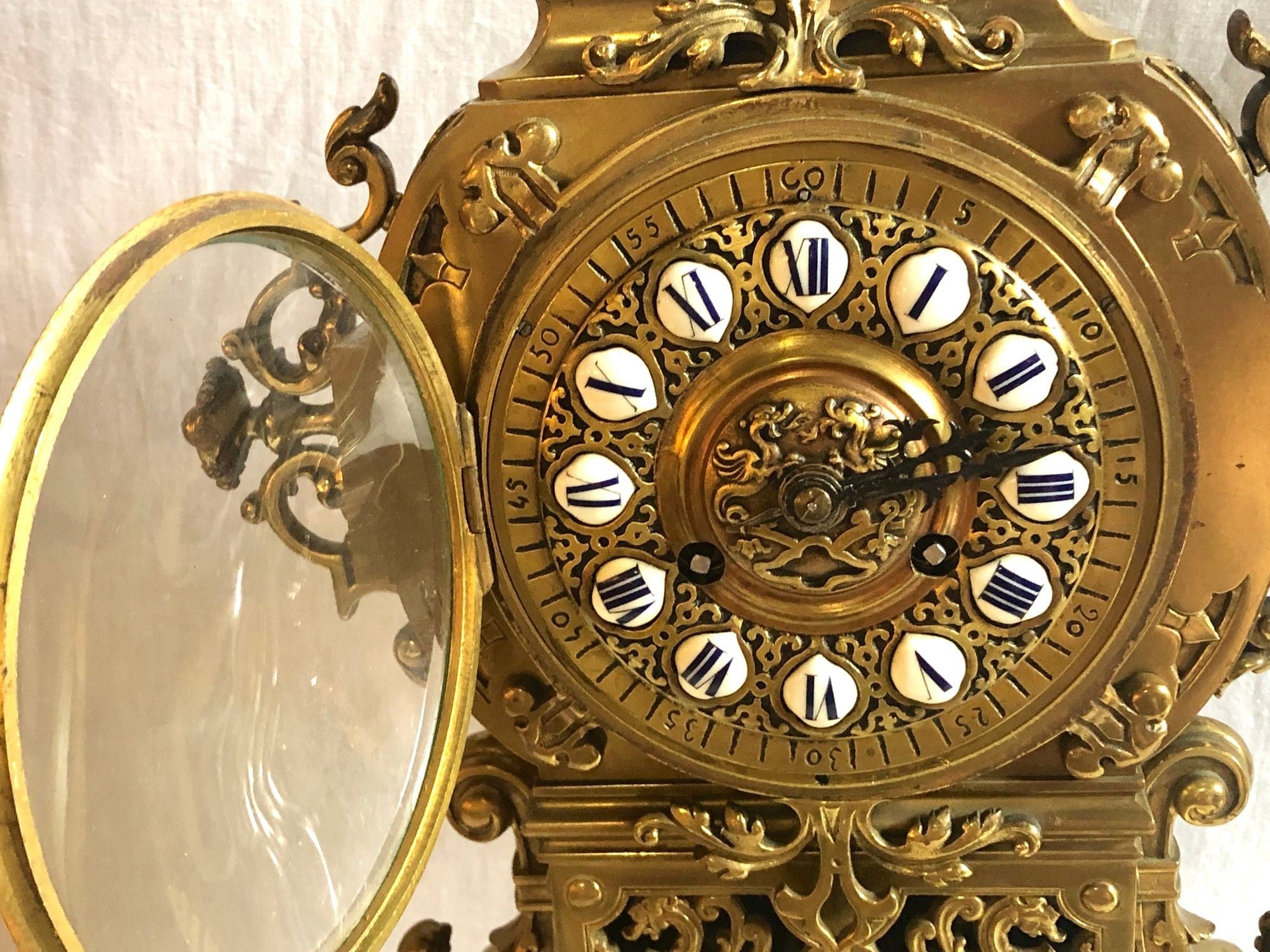 19th Century Gothic Style J.E. Caldwell Gilt Bronze Clock Garniture Set