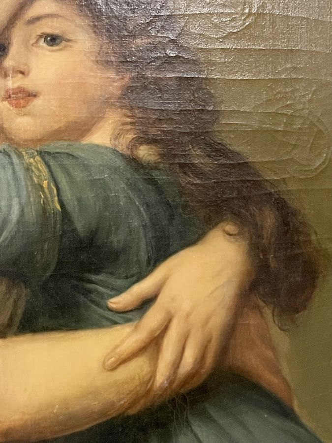 Large Oil Canvas Mother and Child signed L. Nicolas, Elisabeth Vigee-Lebrun