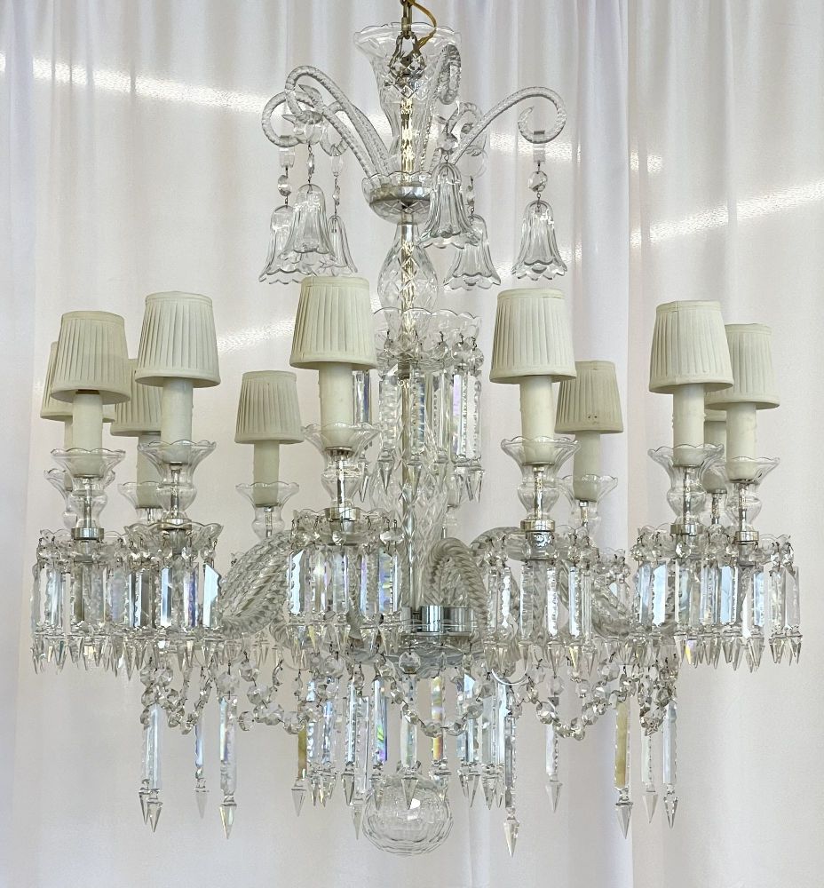 Baccarat Style Chandelier, Crystal, 12 Light, Hollywood Regency, Monumental