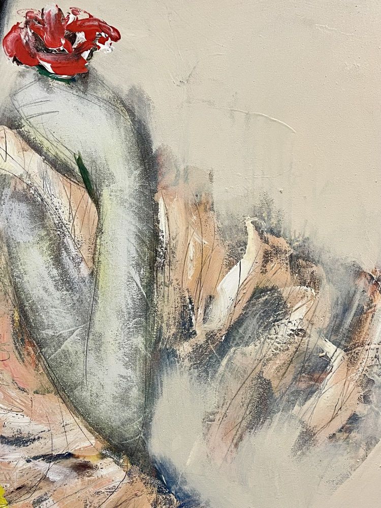 Mid-Century Modern Figurative Oil on Canvas, One of a Compatible Pair