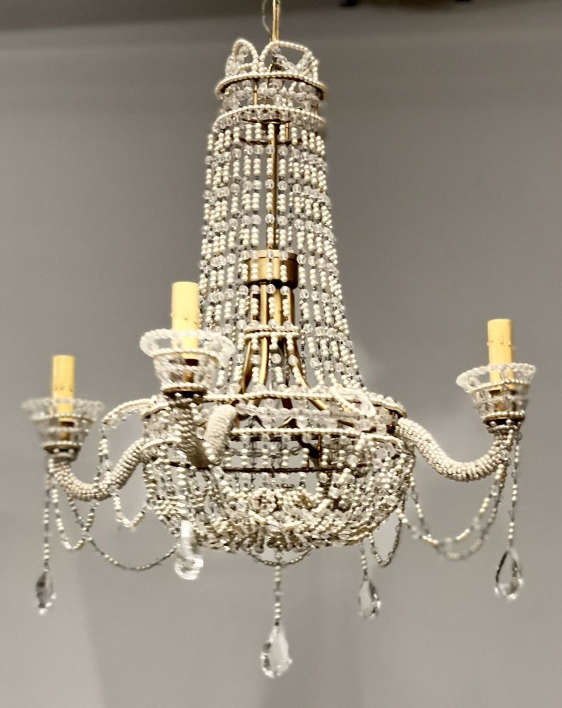 Basket Weave French Crystal Pearl Beaded Chandelier