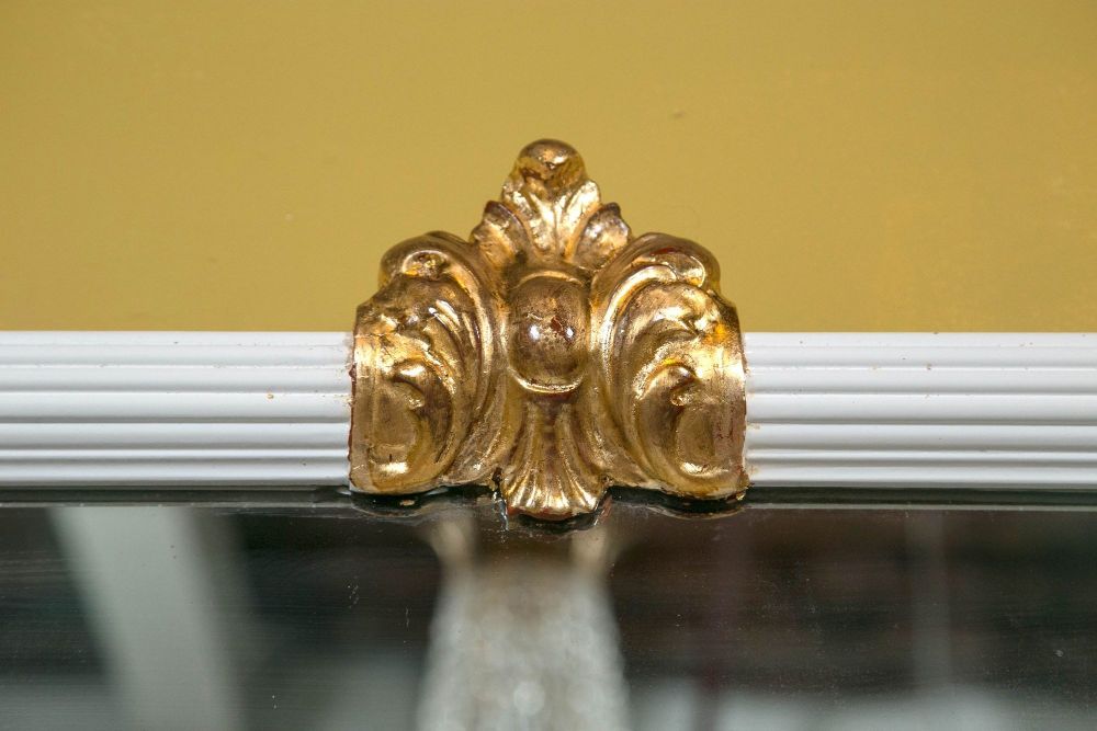 Hollywood Regency White Lacquered Giltwood Wall Console Mirror Paint Decorated