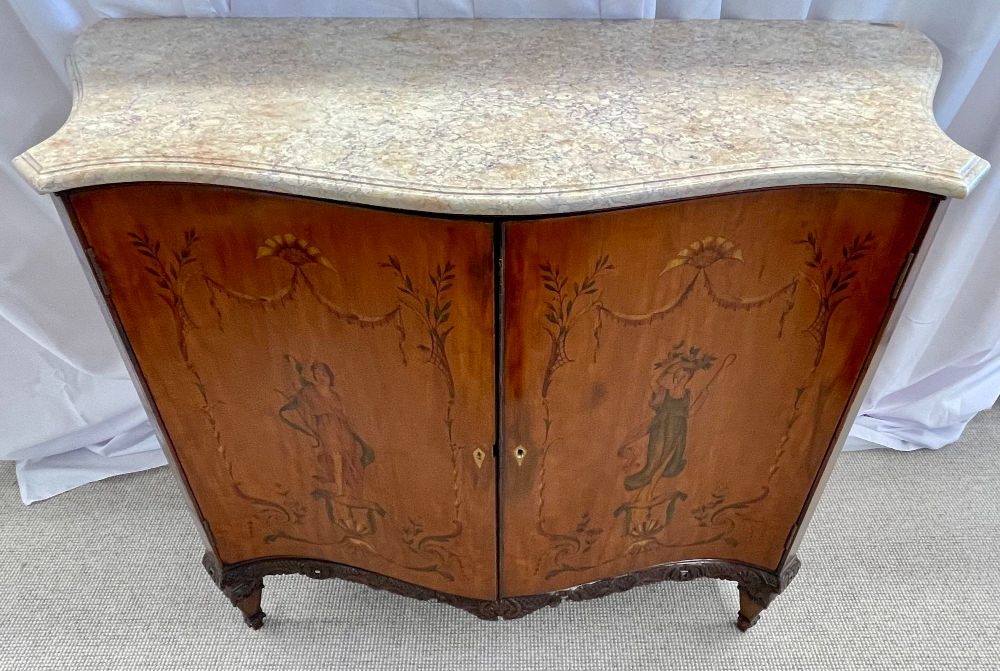 Edwardian Adams Style Marble-Top Curved Front Finely Detailed Commode