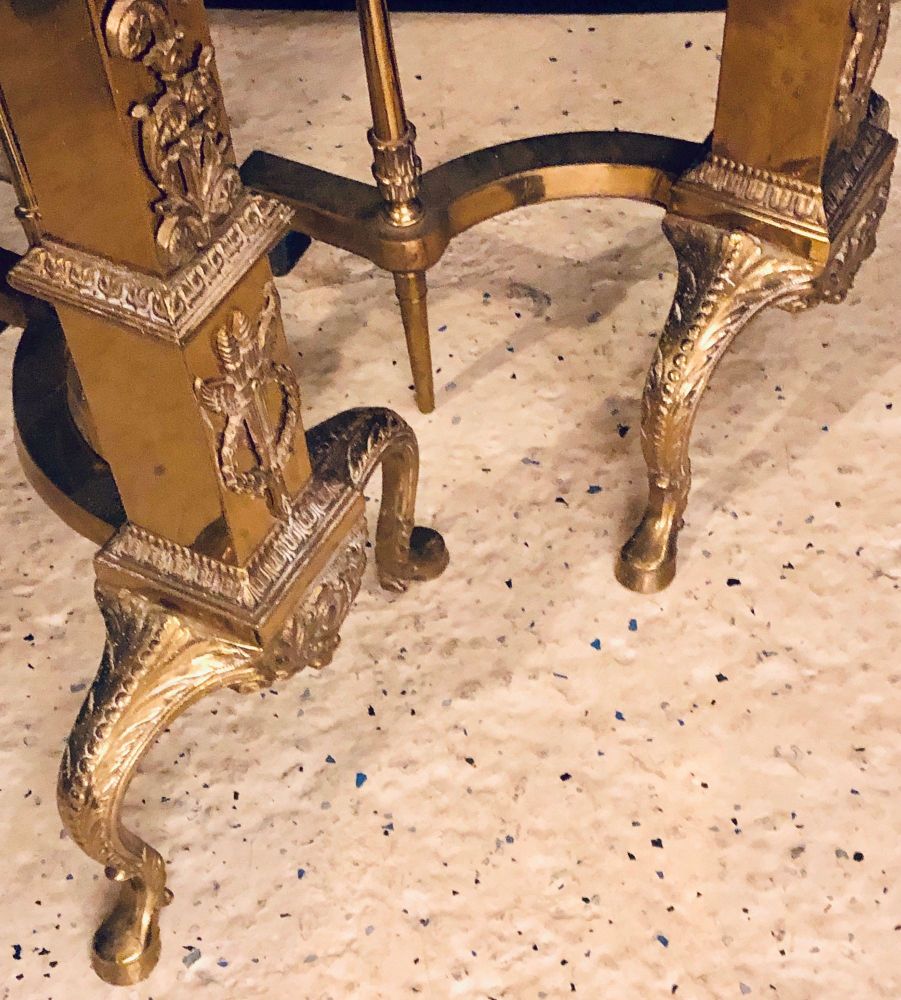 Fine Pair of Large and Impressive Louis XVI Style Brass and Irons