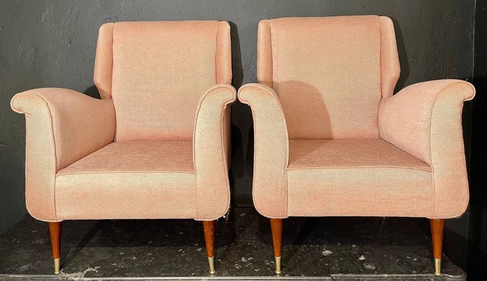 Pair of Mid-Century Modern Gio Ponti Style Armchairs / Wingback Chairs