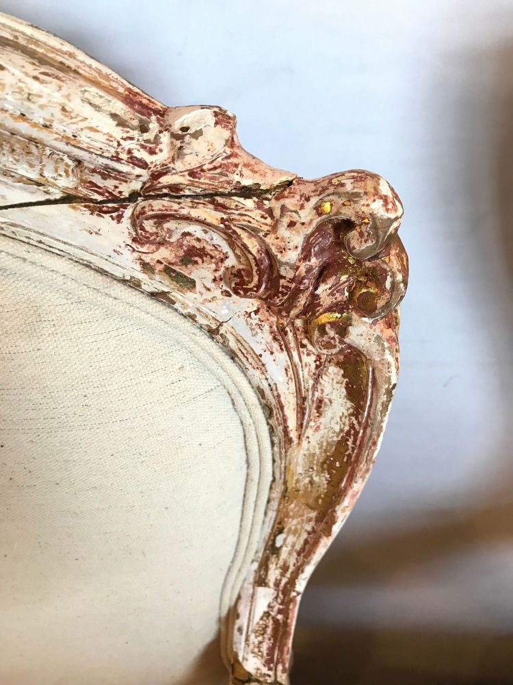 Pair of Antique Louis XV Style Armchairs in Painted Distressed Frames