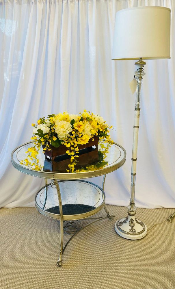 Hollywood Regency Style Mirrored Gueridon, Center Table, Silver Gilt, Lion Heads