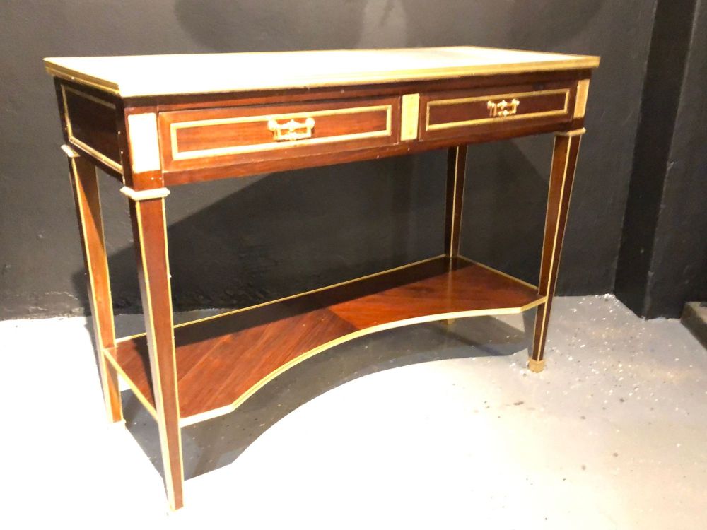 Jansen Style Two-Drawer Marble-Top Bronze Console or Serving Table