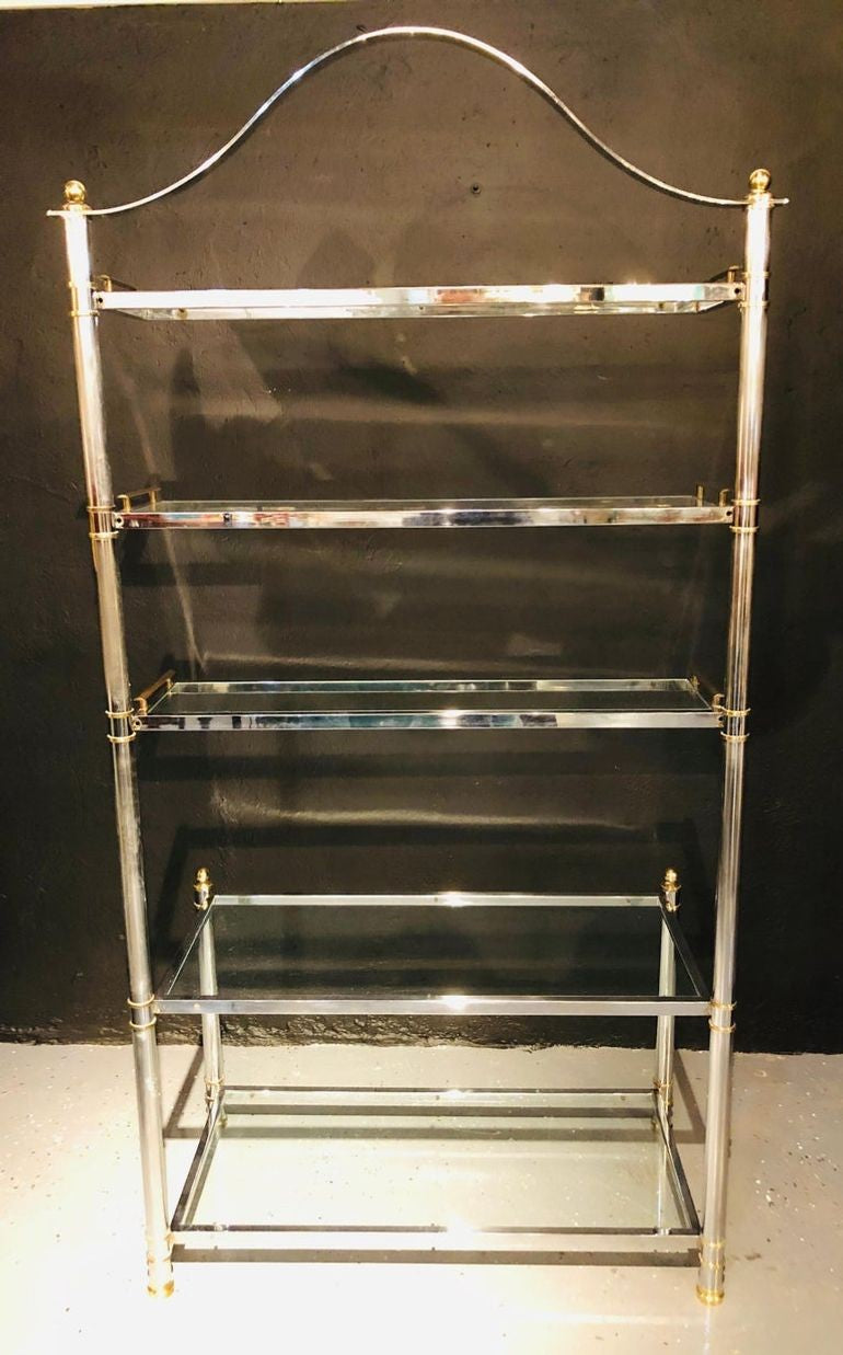 Maison Jansen Style Hollywood Regency Étagère, Bookcase, Brass and Steel Design