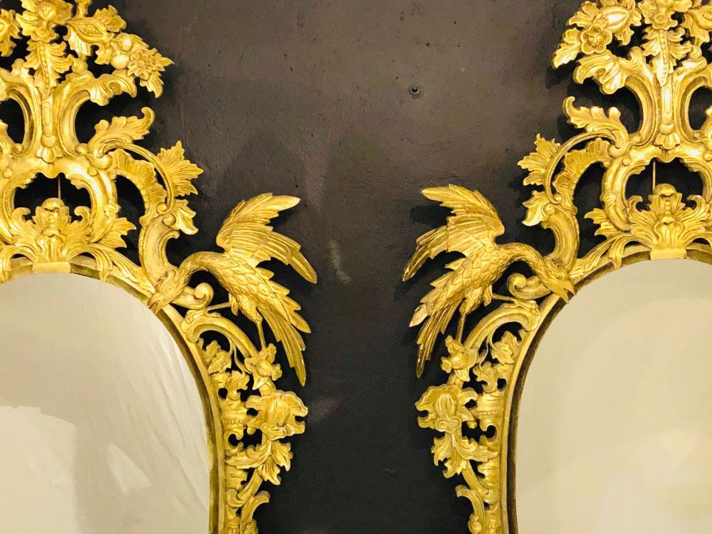Chippendale Style Console, Wall or over the Mantle Mirrors, a Pair Italian