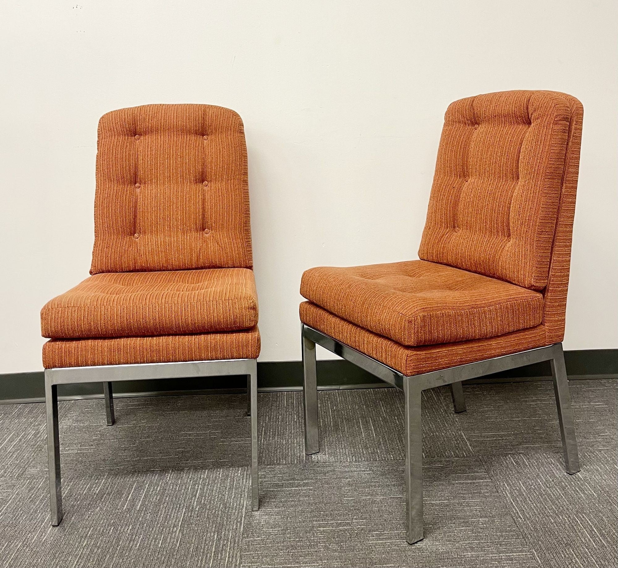 6 Chrome Base Milo Baughman Style Dining Chairs, Mid Century Modern