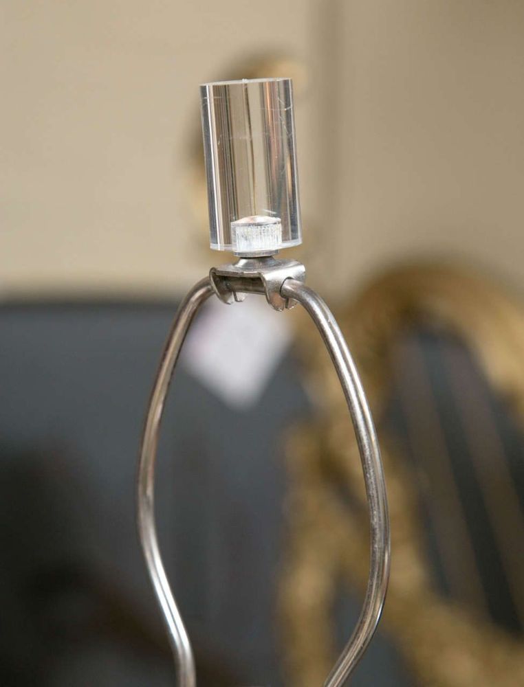 Pair of Deco Style Gray Glass Table Lamps with Lucite Bases
