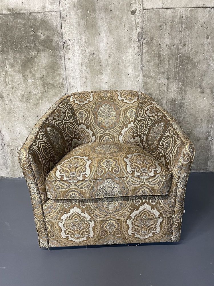 Pair of Vintage Kagan Style Modern Swivel Tub Chairs, Scalamandre Upholstered