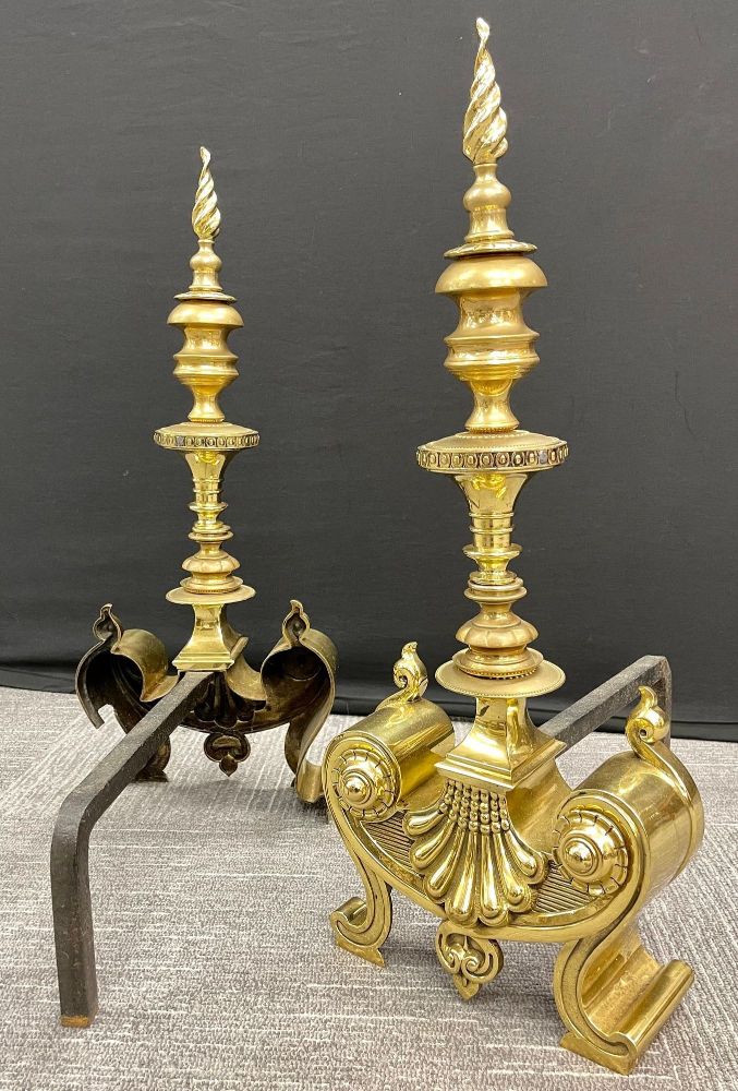 Pair of Bronze Andirons, Large and Impressive