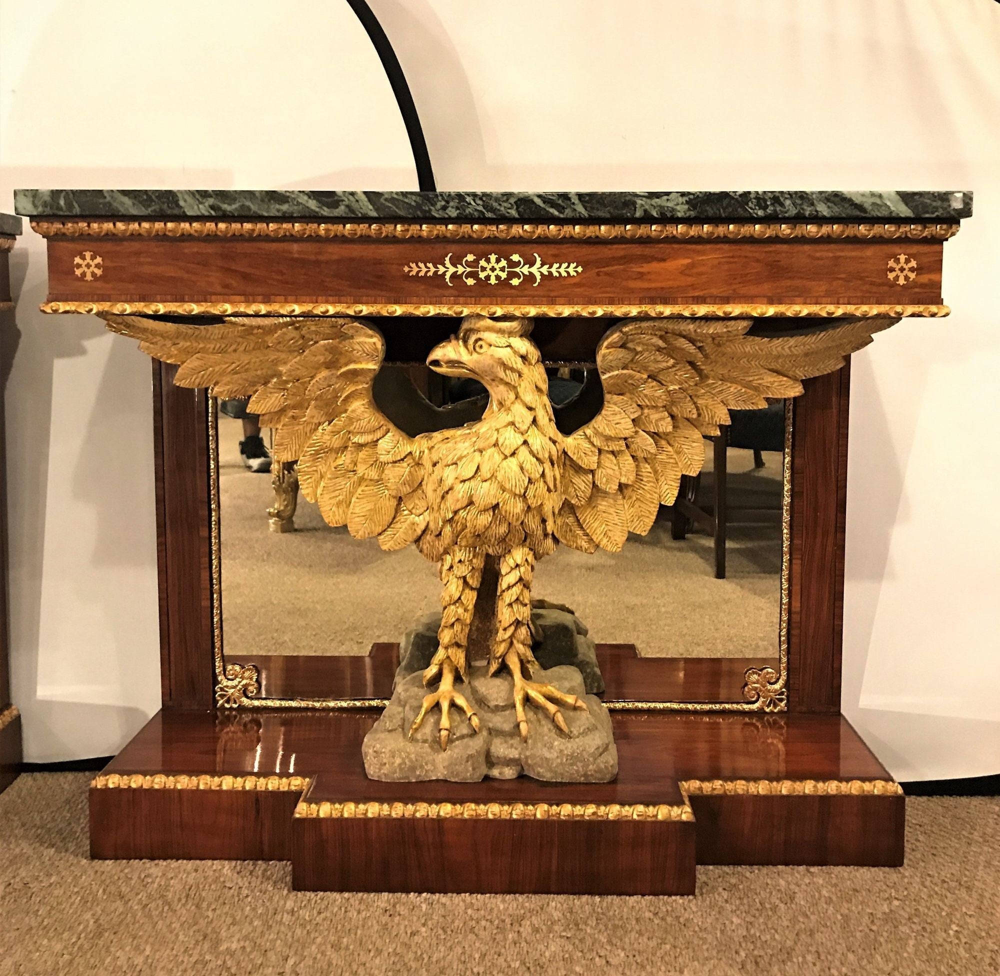 Pair of Monumental Federal Style Console Table with Carved Opposing Eagles