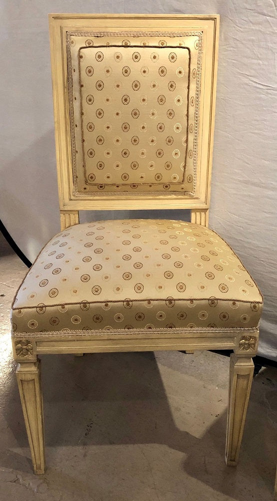 Set of Five Jansen Style Paint Decorated & Gilt Louis XVI Style Dining Chairs