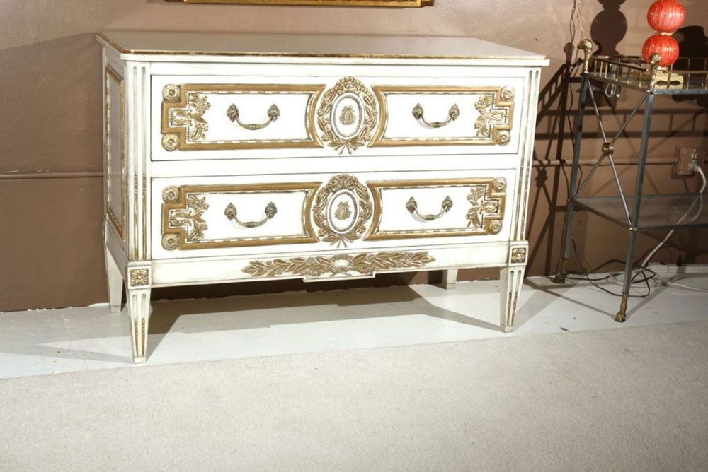 French Louis XVI Style Painted Commode Stamped Jansen