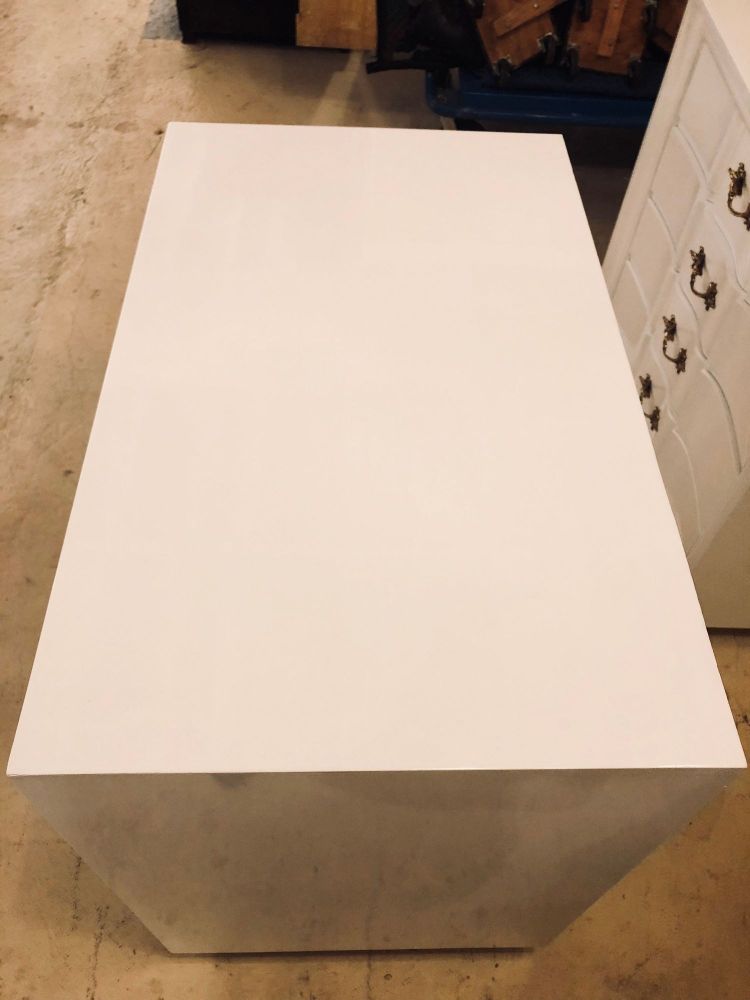 Pair of Hollywood Regency Style White Lacquered Dressers or Commode Chest