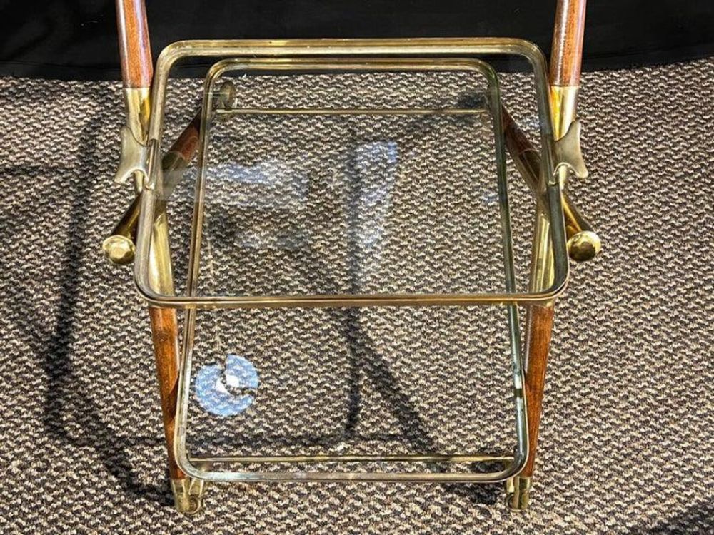Mid-Century Modern Bar Cart, Teak and Brass