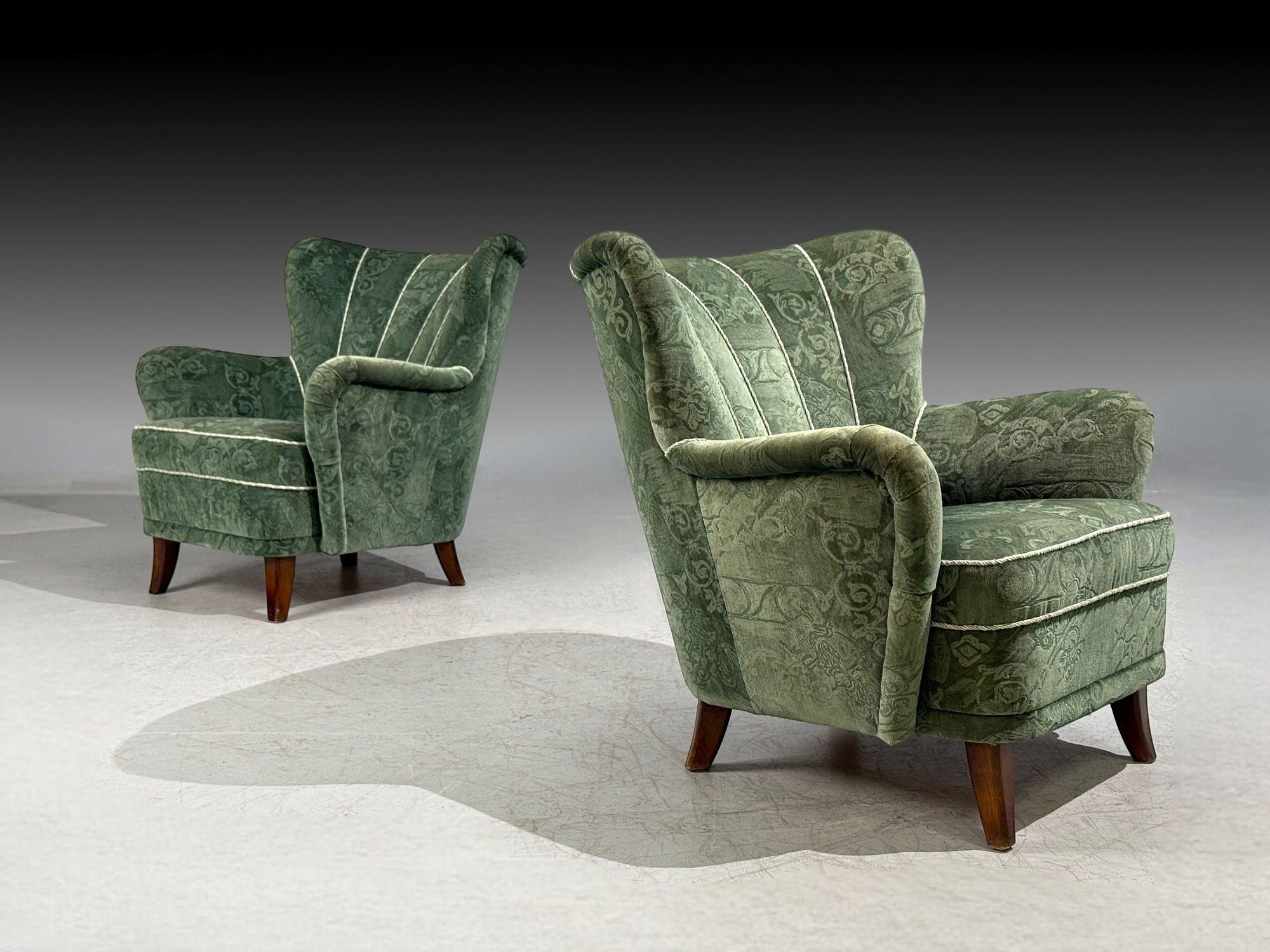 Ilmari Lappalainen, Lounge Chairs, Beech, Green Fabric, Finland, 1950s